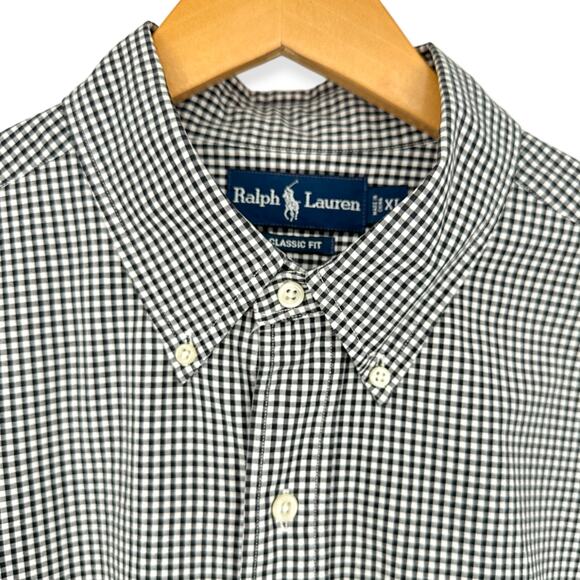 Ralph Lauren | Men's XL | Classic Fit Black White Check Short-Sleeve Dress Shirt - Picture 2 of 6